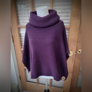 EUC Purple Turtleneck Poncho Sweater w/ Ribbing & Button Details by FRAAS